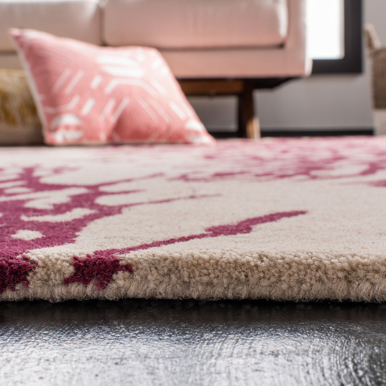 Beige and Purple Hand-Tufted Wool 6' x 9' Area Rug