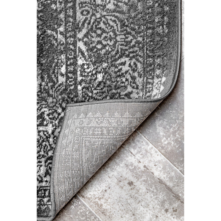 Dark Gray Rectangular Stain-Resistant Oriental Area Rug