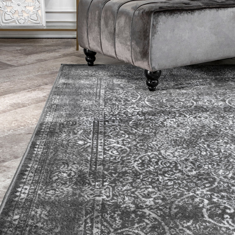 Dark Gray Rectangular Stain-Resistant Oriental Area Rug