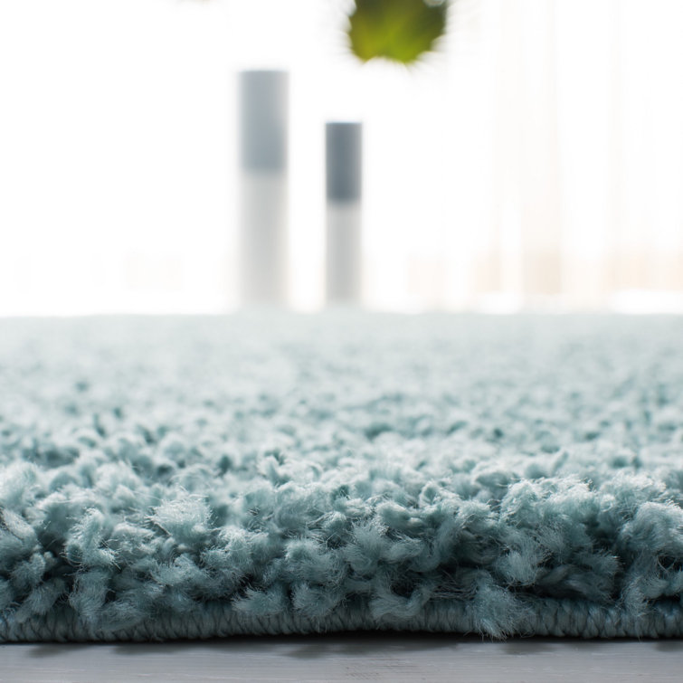 Aqua Square Hand-Knotted Shag Area Rug, 4' x 4'