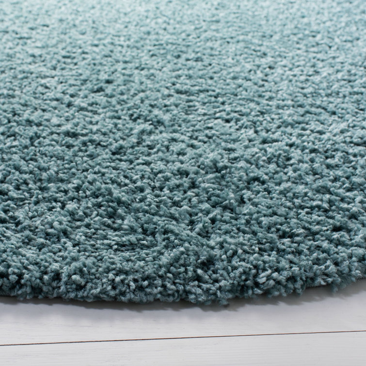 Aqua Square Hand-Knotted Shag Area Rug, 4' x 4'