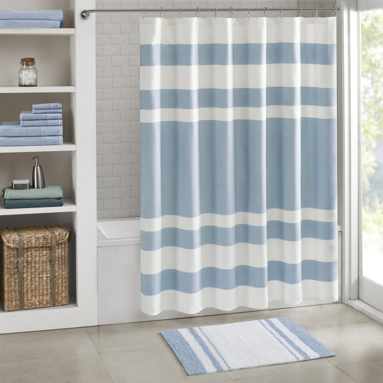 Blue and White Cotton Reversible Bath Rug