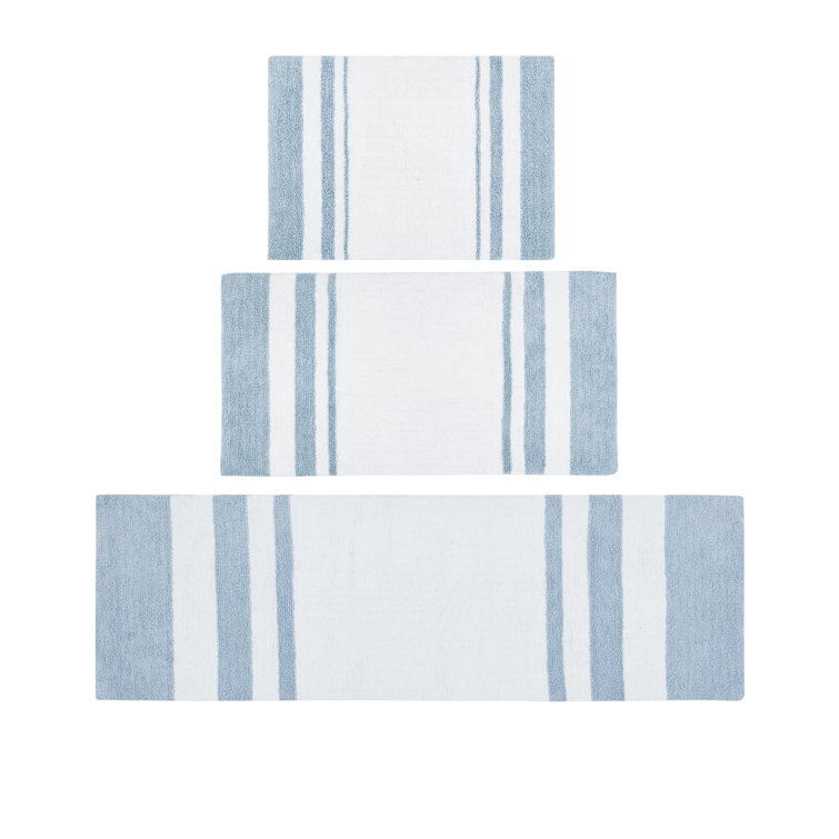 Blue and White Cotton Reversible Bath Rug