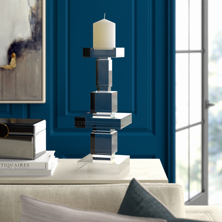 Elegant 18.25'' Polished Crystal Pillar Candle Holder