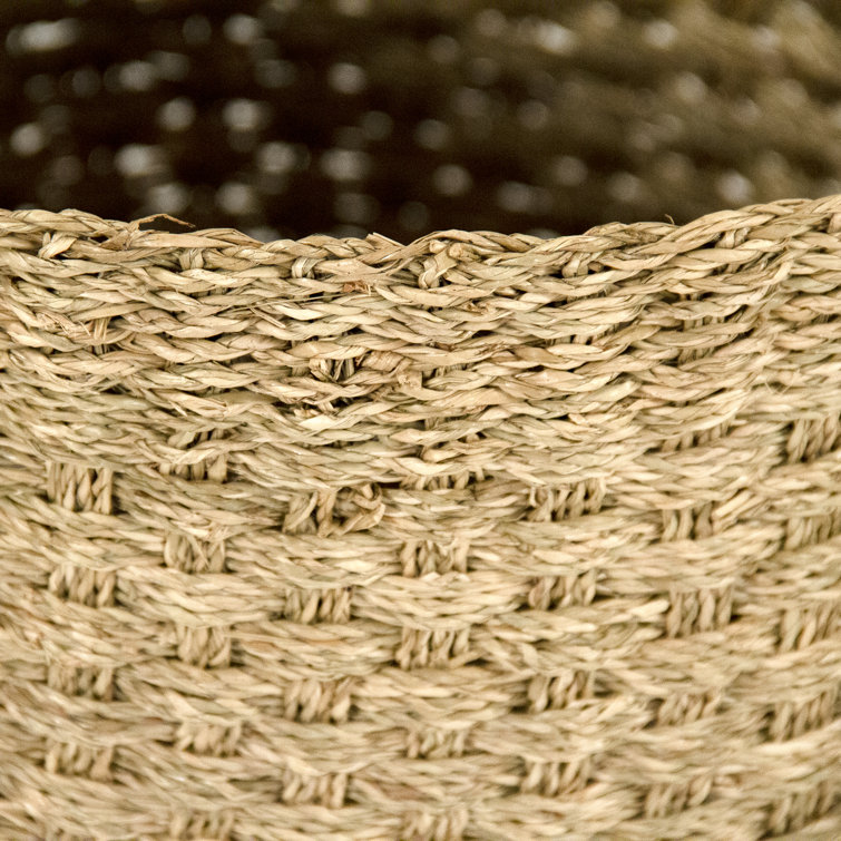 Handwoven Cylindrical Seagrass Storage Basket with Handles - Medium