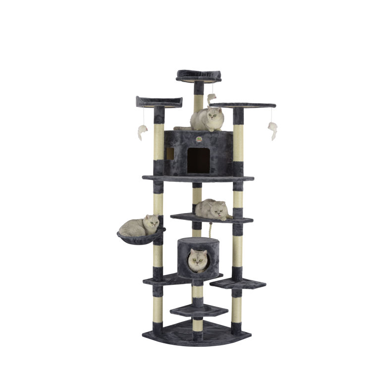 80'' Gray Cat Tree House with Sisal Scratching Posts