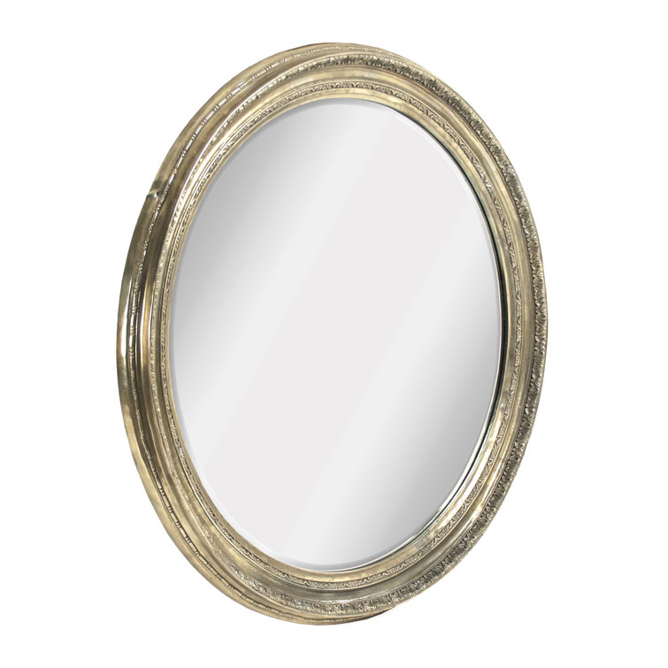 Antique Gold Round Beveled Wall Mirror with Ornate Details