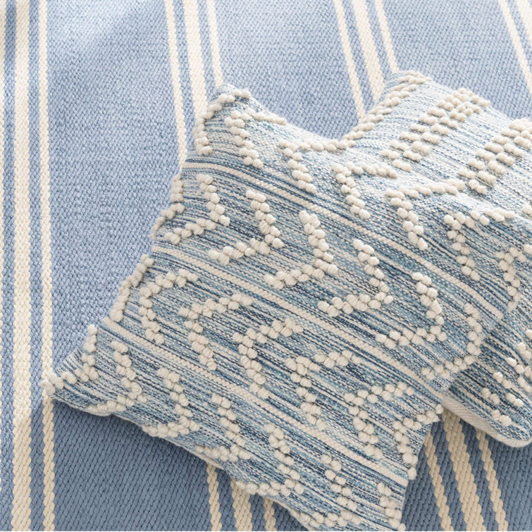 Blue and White Textured Outdoor Square Pillow