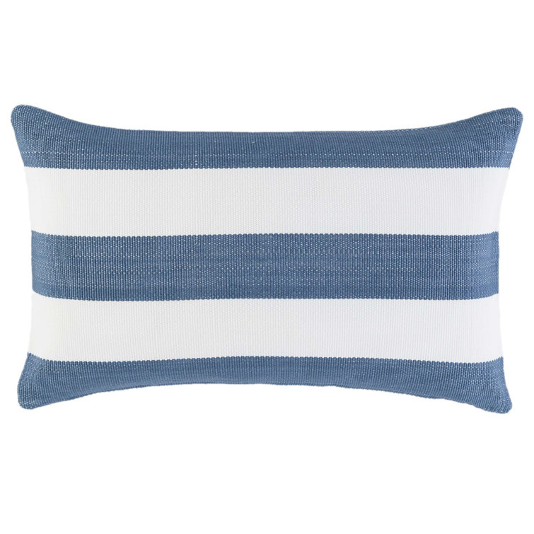 Denim and White Striped Rectangular Outdoor Lumbar Pillow