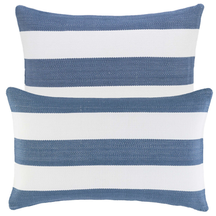 Denim and White Striped Square Outdoor Throw Pillow