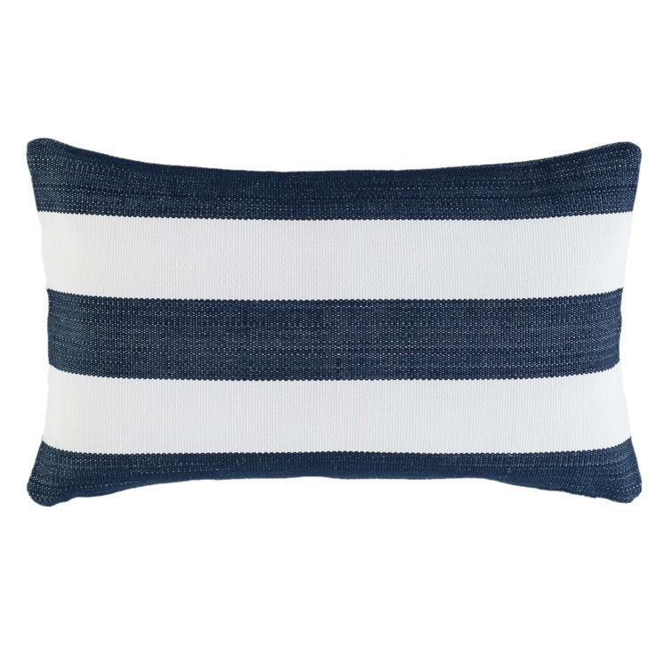 Navy and White Striped Rectangular Outdoor Lumbar Pillow
