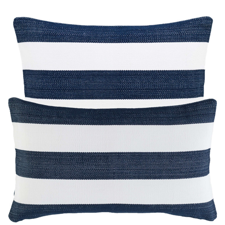 Navy and White Striped Rectangular Outdoor Lumbar Pillow