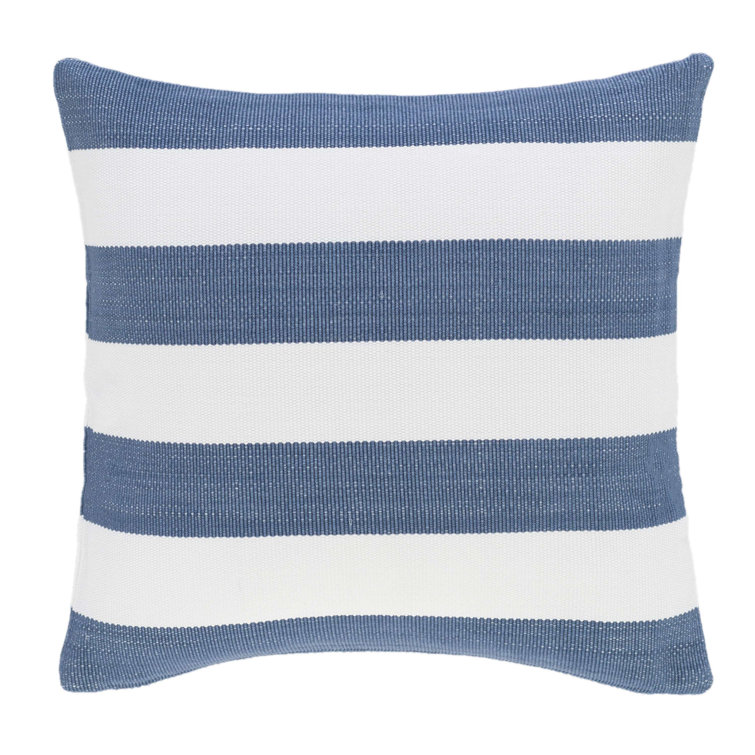 Denim and White Striped Square Outdoor Throw Pillow