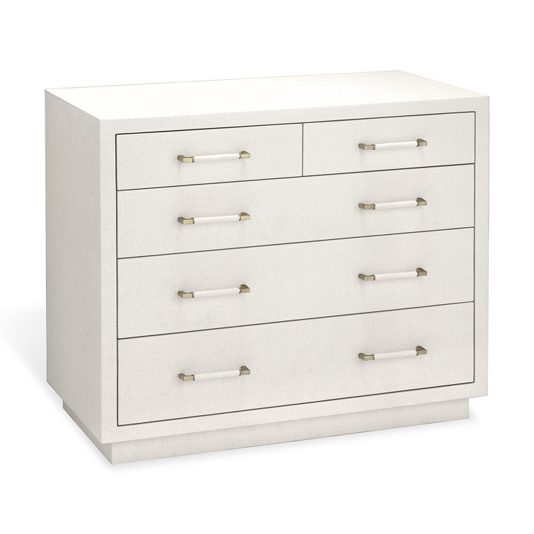 Taylor Mid-Century White Faux Linen 5 Drawer Accent Chest