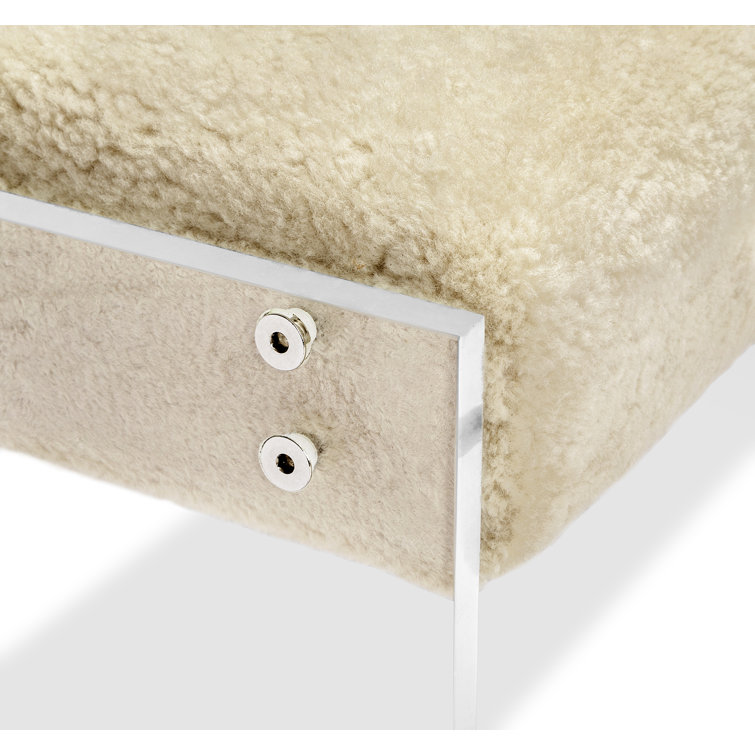 Natural Cream Shearling Upholstered Acrylic Bench