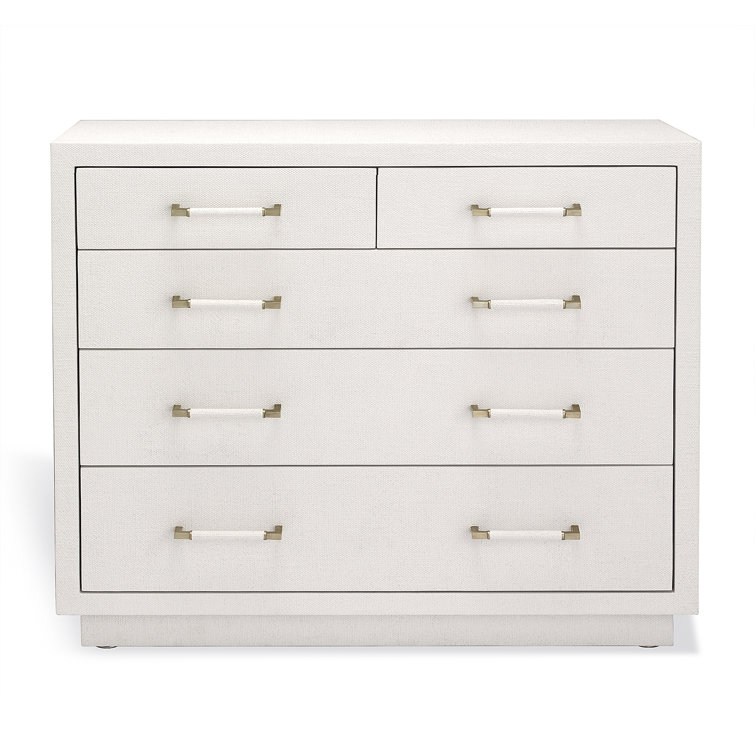 Taylor Mid-Century White Faux Linen 5 Drawer Accent Chest