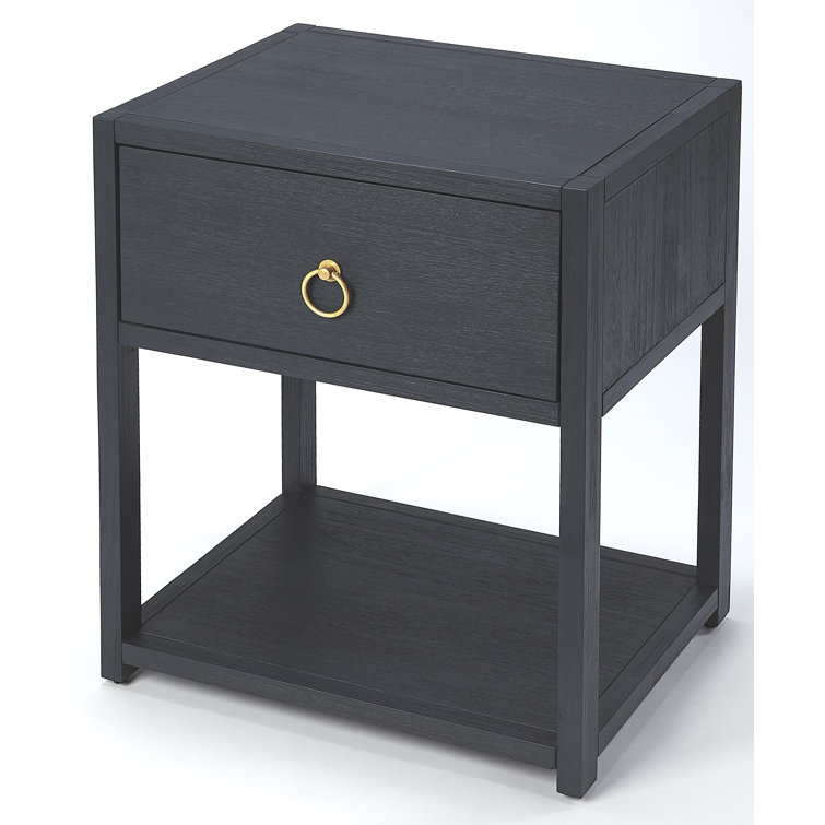 Lark Navy Blue Rectangular End Table with Gold Metallic Hardware