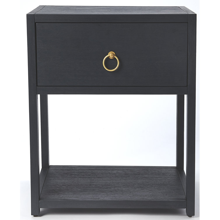 Lark Navy Blue Rectangular End Table with Gold Metallic Hardware