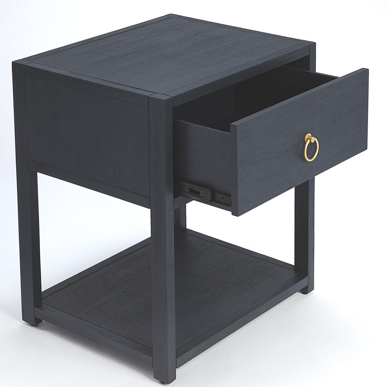 Lark Navy Blue Rectangular End Table with Gold Metallic Hardware