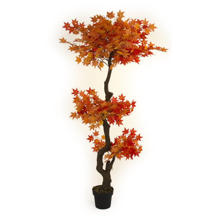 Tall Faux Maple Tree in Black Plastic Pot
