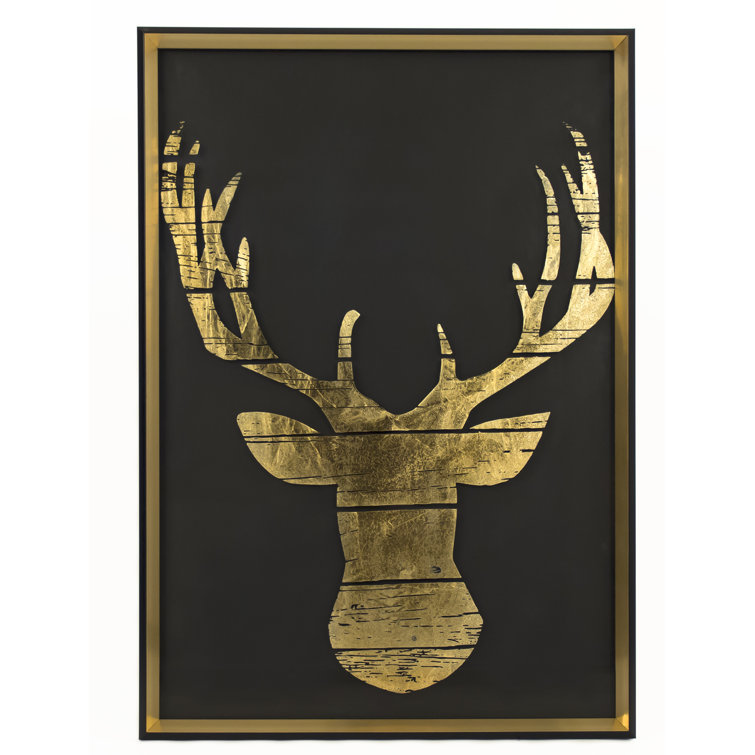 Gold Deer Silhouette Graphic Art in Black Wood Frame