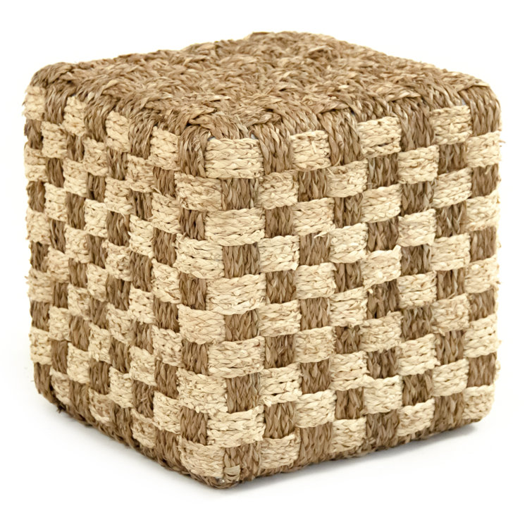 Handwoven Brown and Beige Seagrass Square Pouf