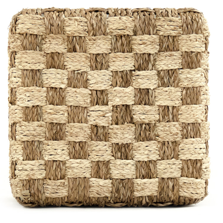 Handwoven Brown and Beige Seagrass Square Pouf