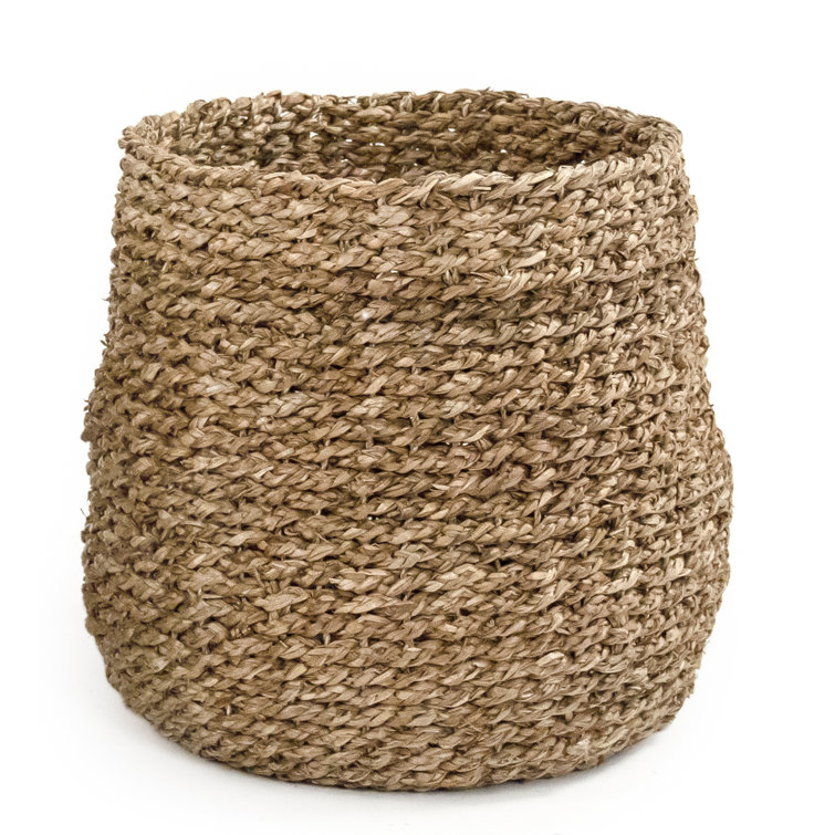 Medium Brown Round Handwoven Seagrass Storage Basket