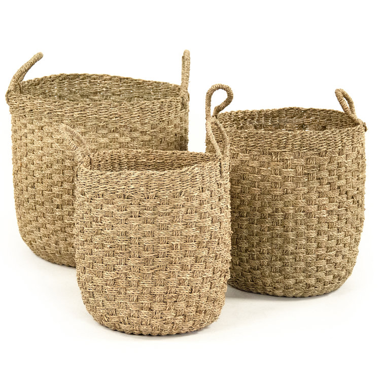 Handwoven Cylindrical Seagrass Storage Basket with Handles - Medium