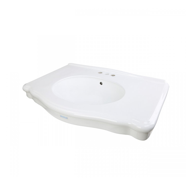 White Ceramic Traditional Pedestal Bathroom Console Sink