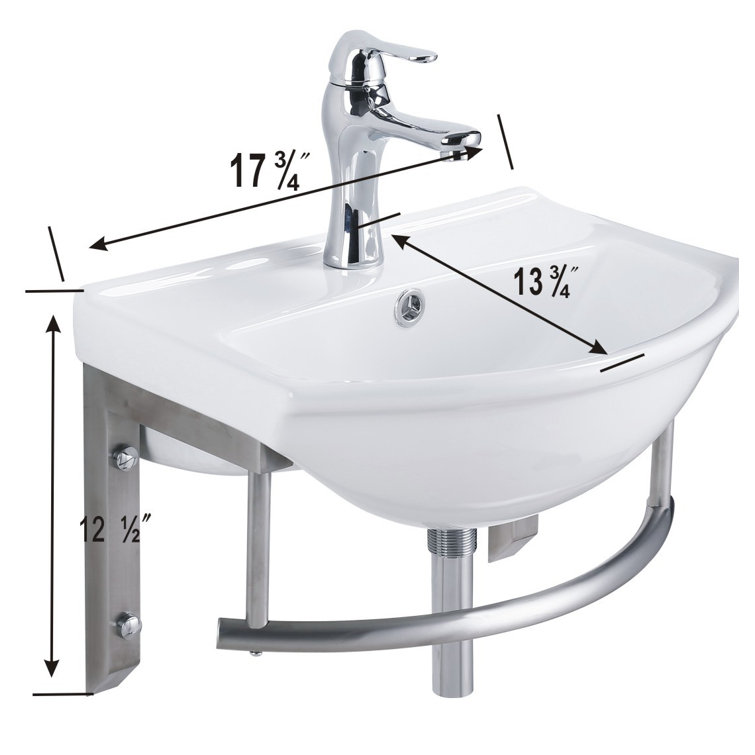 White Ceramic Wall-Mount Bathroom Sink with Chrome Faucet