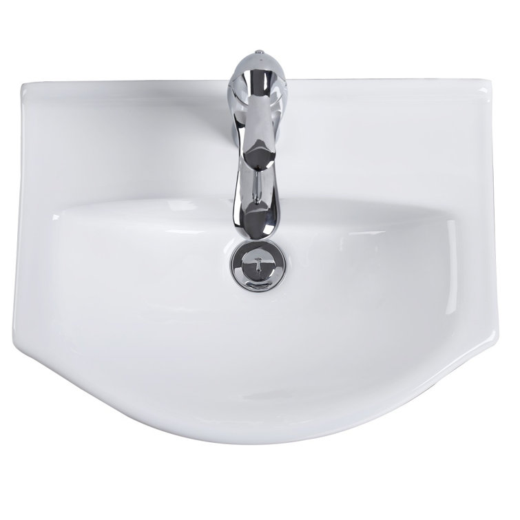 White Ceramic Wall-Mount Bathroom Sink with Chrome Faucet
