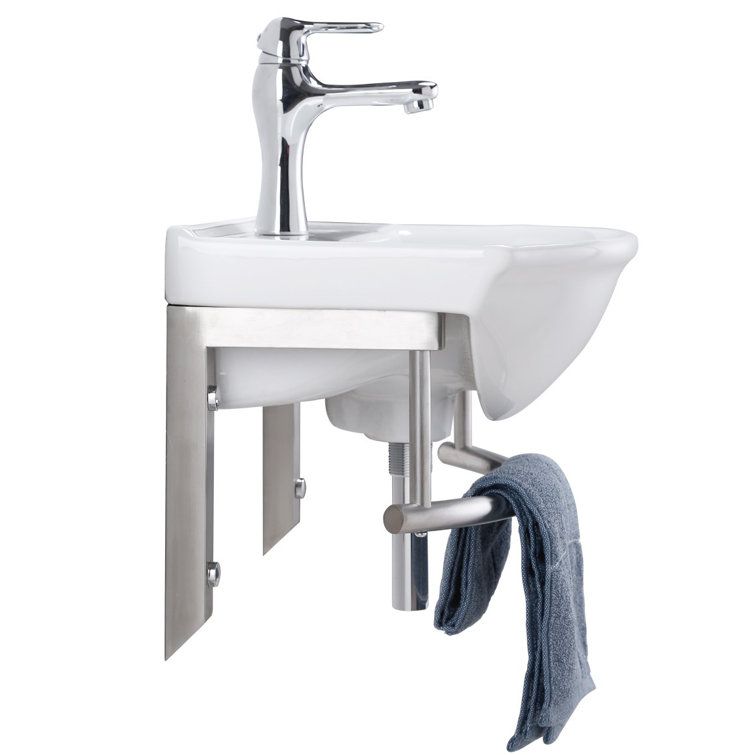 White Ceramic Wall-Mount Bathroom Sink with Chrome Faucet