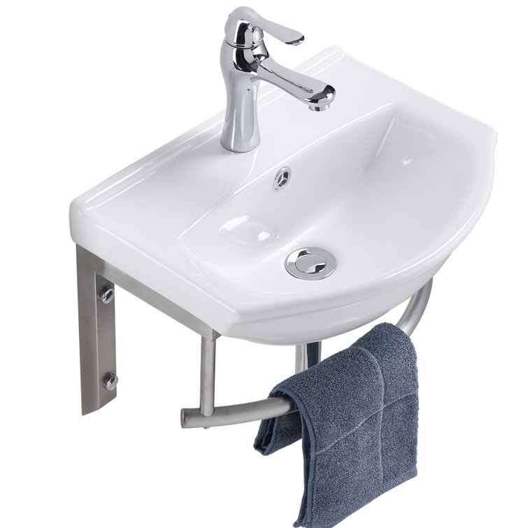 White Ceramic Wall-Mount Bathroom Sink with Chrome Faucet