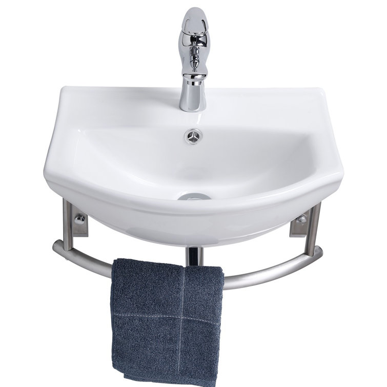White Ceramic Wall-Mount Bathroom Sink with Chrome Faucet