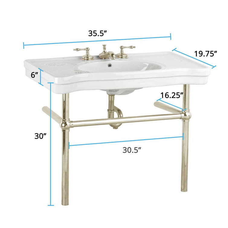 White Ceramic Console Sink with Satin Nickel Bistro Legs