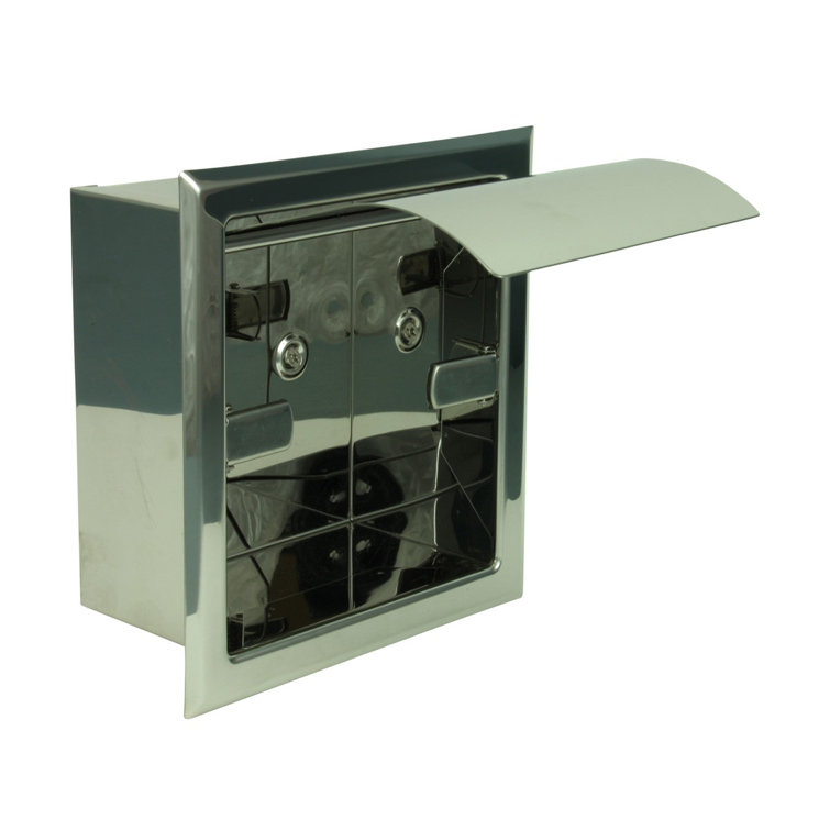 Chrome Recessed Stainless Steel Toilet Paper Holder with Lid, Pack of 2