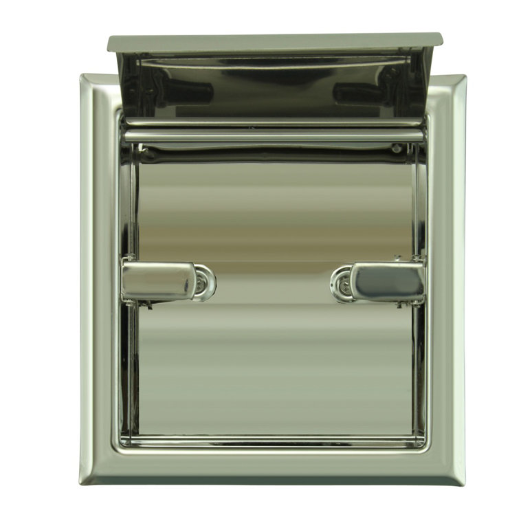 Chrome Recessed Stainless Steel Toilet Paper Holder with Lid, Pack of 2