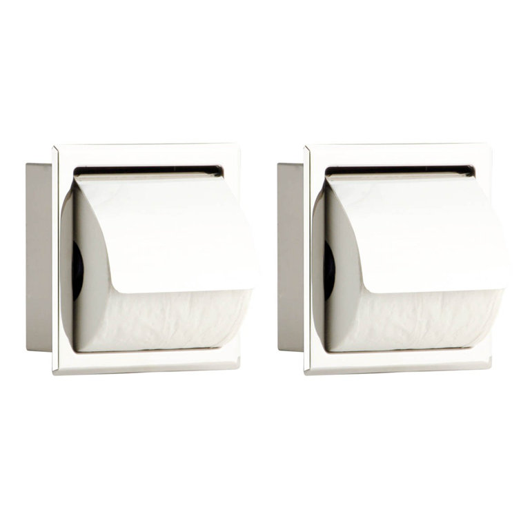 Chrome Recessed Stainless Steel Toilet Paper Holder with Lid, Pack of 2
