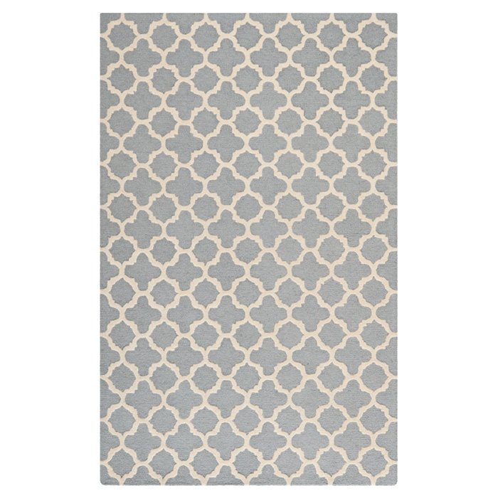 Silver/Ivory Geometric Hand-Tufted Wool Area Rug 30" x 7"