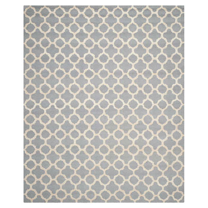 Silver/Ivory Geometric Hand-Tufted Wool Area Rug 30" x 7"