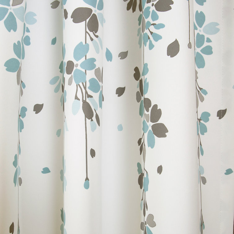 Blue Gray Floral Room Darkening Polyester Curtain Panels, Set of 2