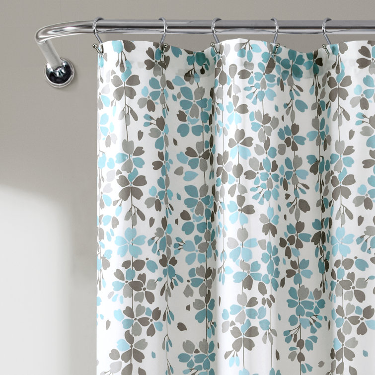Blue Gray Floral Room Darkening Polyester Curtain Panels, Set of 2