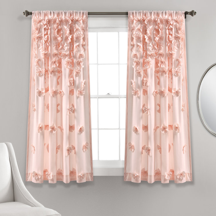 Blush Polyester Sheer Curtain Panel with Handmade Bows
