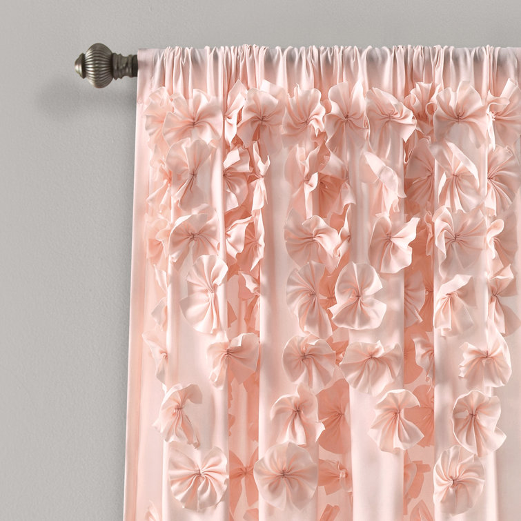 Blush Polyester Sheer Curtain Panel with Handmade Bows