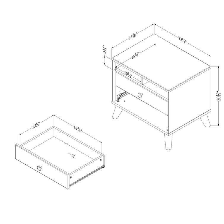 Natural Walnut and White 2-Drawer Scandinavian Nightstand