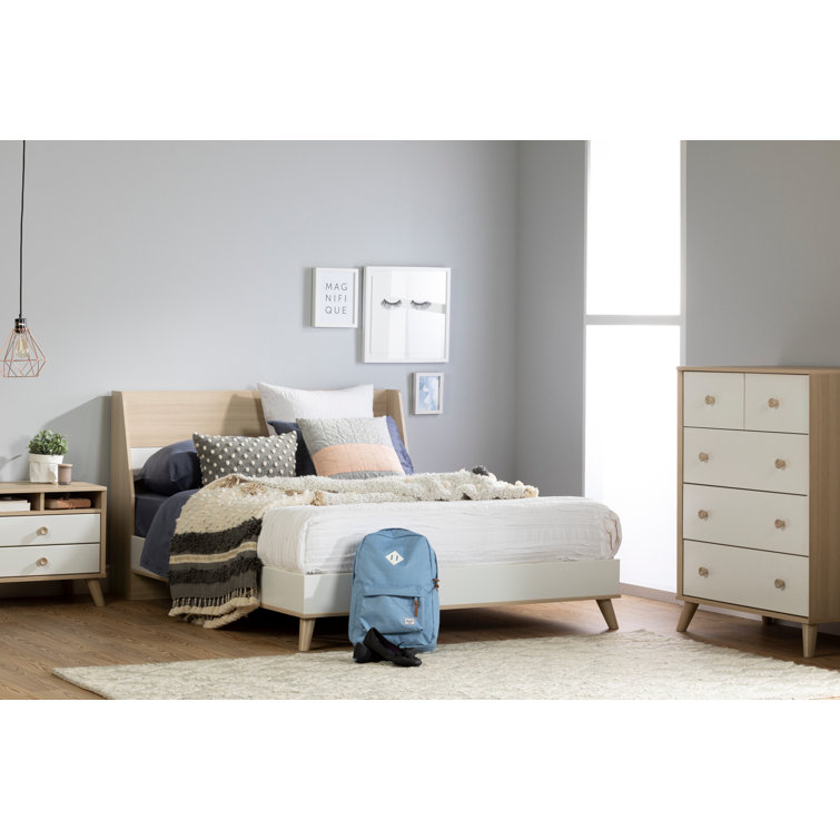 Soft Elm and Pure White 2-Drawer Scandinavian Nightstand
