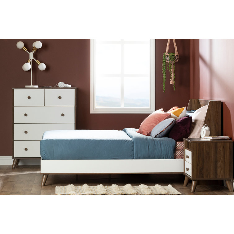 Natural Walnut and White 2-Drawer Scandinavian Nightstand