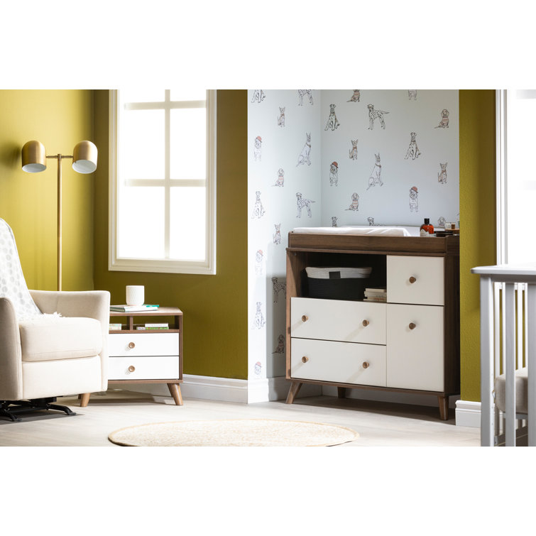Natural Walnut and White 2-Drawer Scandinavian Nightstand