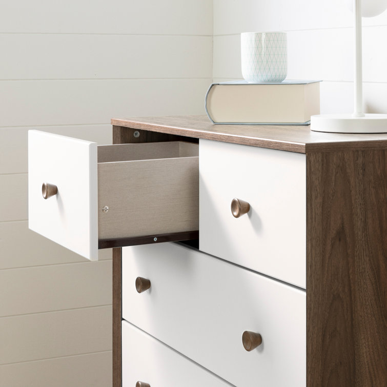 Yodi Scandinavian 5-Drawer Nursery Chest in Natural Walnut and Pure White